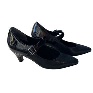Ros Hommerson Black Patent Snakeskin Mary Jane Low Block Pumps Sz 7.5N Narrow